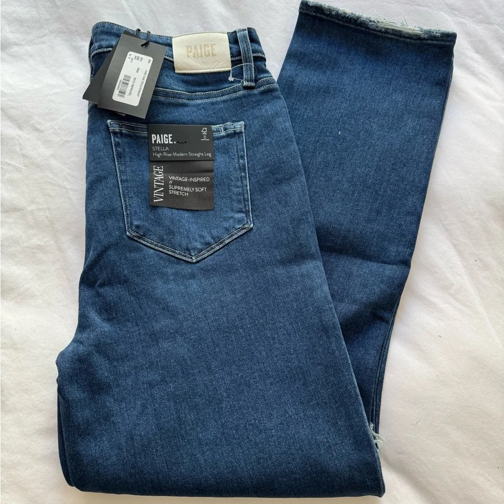 Paige Denim Stella High-rise Straight Leg Sz 32 in Soleil Destructed Wash - Picture 4 of 10